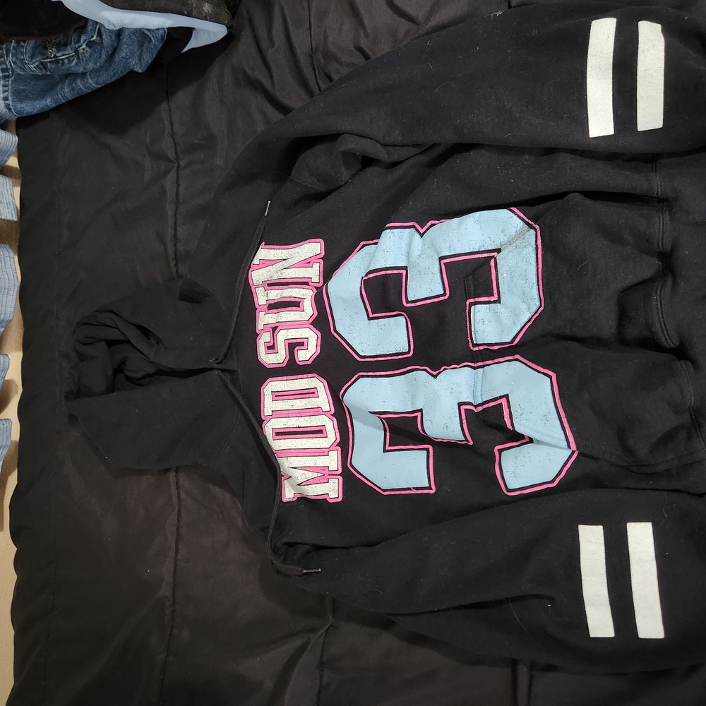 Black Hoodie with Pink and Blue Graphics
